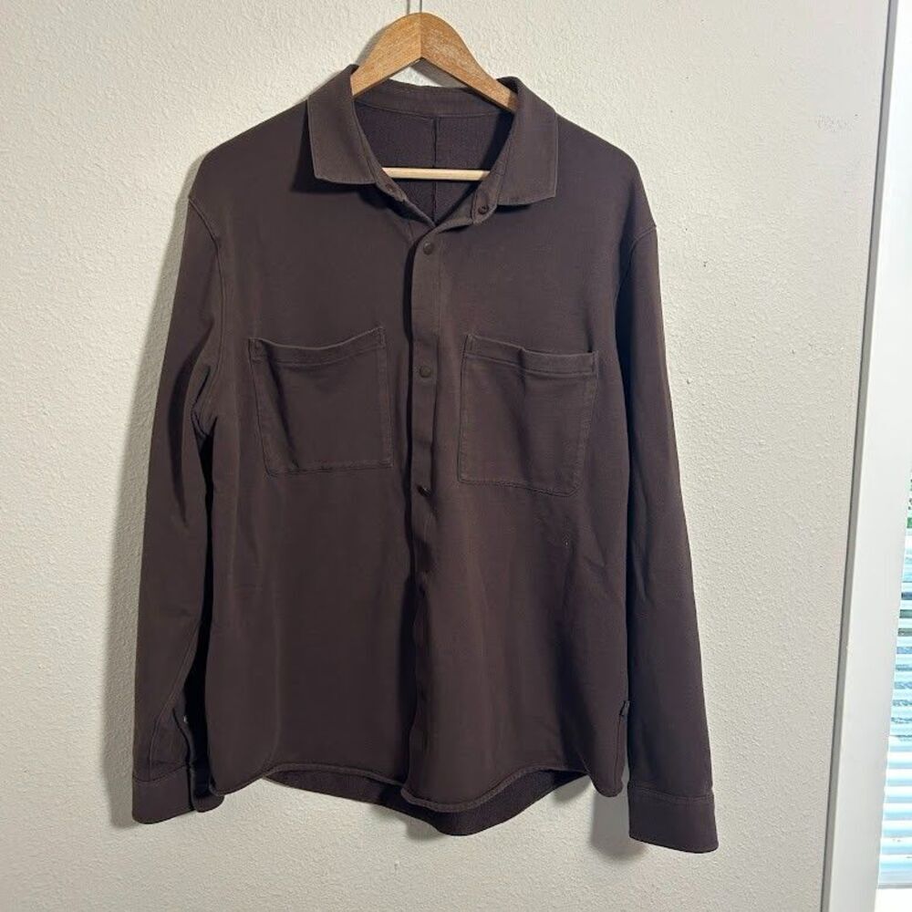 Lululemon Soft Knit Overshirt Mens XL Brown Snap Front Long Sleeve Dual Pockets - Picture 2 of 6
